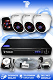 PICAM 4 Kameralı Panda 3 İç Kamera Set 250 GB HDD Full HD Gece Görüşlü Güvenlik Kamerası Sistemi