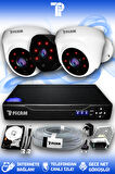 PICAM 3 Kameralı Uzay 2 İç Kamera Set 100 GB HDD Full HD Gece Görüşlü Güvenlik Kamerası Sistemi