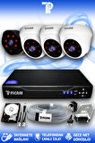 PICAM 4 Kameralı Uzay 3 İç Kamera Set 500 GB HDD Full HD Gece Görüşlü Güvenlik Kamerası Sistemi