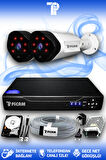 PICAM 2 Kameralı Uzay 2 Dış Kamera Set 100 GB HDD Full HD Gece Görüşlü Güvenlik Kamerası Sistemi