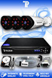 PICAM 3 Kameralı Uzay 3 Dış Kamera Set 100 GB HDD Full HD Gece Görüşlü Güvenlik Kamerası Sistemi