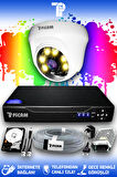 PICAM 1 Kameralı Dome 1 İç Kamera Set 320 GB HDD Full HD Renkli Gece Görüşlü Güvenlik Kamerası Sistemi