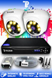 PICAM 2 Kameralı Dome 2 İç Kamera Set HDD'siz Full HD Renkli Gece Görüşlü Güvenlik Kamerası Sistemi