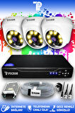 PICAM 3 Kameralı Dome 3 İç Kamera Set HDD'siz Full HD Renkli Gece Görüşlü Güvenlik Kamerası Sistemi