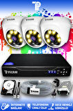PICAM 3 Kameralı Dome 3 İç Kamera Set 250 GB HDD Full HD Renkli Gece Görüşlü Güvenlik Kamerası Sistemi