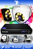 PICAM 2 Kameralı Kare 1 İç Kamera Set 320 GB HDD Full HD Renkli Gece Görüşlü Güvenlik Kamerası Sistemi