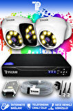 PICAM 3 Kameralı Kare 2 İç Kamera Set HDD'siz Full HD Renkli Gece Görüşlü Güvenlik Kamerası Sistemi