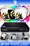PICAM 3 Kameralı Kare 2 İç Kamera Set 100 GB HDD Full HD Renkli Gece Görüşlü Güvenlik Kamerası Sistemi