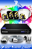 PICAM 4 Kameralı Kare 2 İç Kamera Set HDD'siz Full HD Renkli Gece Görüşlü Güvenlik Kamerası Sistemi