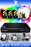 PICAM 4 Kameralı Kare 1 İç Kamera Set 100 GB HDD Full HD Renkli Gece Görüşlü Güvenlik Kamerası Sistemi