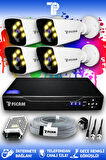 PICAM 4 Kameralı Kare 4 Dış Kamera Set HDD'siz Full HD Renkli Gece Görüşlü Güvenlik Kamerası Sistemi
