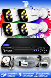 PICAM 4 Kameralı Kare 4 Dış Kamera Set 320 GB HDD Full HD Renkli Gece Görüşlü Güvenlik Kamerası Sistemi