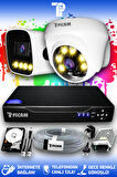PICAM 2 Kameralı Zebra 1 İç Kamera Set 100 GB HDD Full HD Renkli Gece Görüşlü Güvenlik Kamerası Sistemi