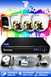 PICAM 4 Kameralı Zebra 3 İç Kamera Set 1 TB HDD Full HD Renkli Gece Görüşlü Güvenlik Kamerası Sistemi