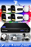 PICAM 4 Kameralı Zebra 4 Dış Kamera Set 250 GB HDD Full HD Renkli Gece Görüşlü Güvenlik Kamerası Sistemi