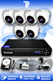 PICAM 6 Kameralı Dome 6 İç Kamera Set 250 GB HDD Full HD Gece Görüşlü Güvenlik Kamerası Sistemi