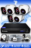 PICAM 6 Kameralı Kare 3 İç Kamera Set 250 GB HDD Full HD Gece Görüşlü Güvenlik Kamerası Sistemi