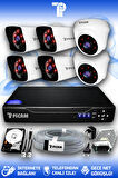 PICAM 6 Kameralı Kare 2 İç Kamera Set 100 GB HDD Full HD Gece Görüşlü Güvenlik Kamerası Sistemi