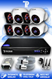 PICAM 8 Kameralı Kare 4 İç Kamera Set HDD'siz Full HD Gece Görüşlü Güvenlik Kamerası Sistemi