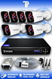 PICAM 6 Kameralı Kare 6 Dış Kamera Set HDD'siz Full HD Gece Görüşlü Güvenlik Kamerası Sistemi