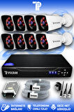 PICAM 8 Kameralı Kare 8 Dış Kamera Set HDD'siz Full HD Gece Görüşlü Güvenlik Kamerası Sistemi