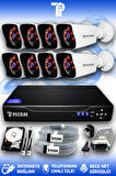PICAM 8 Kameralı Kare 8 Dış Kamera Set 100 GB HDD Full HD Gece Görüşlü Güvenlik Kamerası Sistemi
