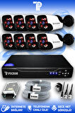 PICAM 8 Kameralı Panda 8 Dış Kamera Set HDD'siz Full HD Gece Görüşlü Güvenlik Kamerası Sistemi