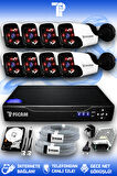 PICAM 8 Kameralı Panda 8 Dış Kamera Set 1 TB HDD Full HD Gece Görüşlü Güvenlik Kamerası Sistemi