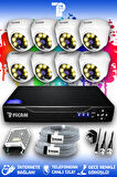 PICAM 8 Kameralı Dome 8 İç Kamera Set HDD'siz Full HD Renkli Gece Görüşlü Güvenlik Kamerası Sistemi