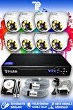 PICAM 8 Kameralı Dome 8 İç Kamera Set 500 GB HDD Full HD Renkli Gece Görüşlü Güvenlik Kamerası Sistemi