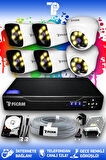 PICAM 6 Kameralı Kare 2 İç Kamera Set 250 GB HDD Full HD Renkli Gece Görüşlü Güvenlik Kamerası Sistemi