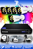 PICAM 5 Kameralı Kare 5 Dış Kamera Set 320 GB HDD Full HD Renkli Gece Görüşlü Güvenlik Kamerası Sistemi