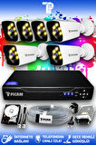 PICAM 6 Kameralı Kare 6 Dış Kamera Set 100 GB HDD Full HD Renkli Gece Görüşlü Güvenlik Kamerası Sistemi