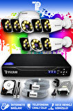 PICAM 8 Kameralı Kare 2 İç Kamera Set 1 TB HDD Full HD Renkli Gece Görüşlü Güvenlik Kamerası Sistemi