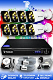 PICAM 8 Kameralı Kare 8 Dış Kamera Set 500 GB HDD Full HD Renkli Gece Görüşlü Güvenlik Kamerası Sistemi