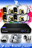 PICAM 8 Kameralı Zebra 4 İç Kamera Set HDD'siz Full HD Renkli Gece Görüşlü Güvenlik Kamerası Sistemi