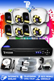 PICAM 8 Kameralı Zebra 4 İç Kamera Set 250 GB HDD Full HD Renkli Gece Görüşlü Güvenlik Kamerası Sistemi