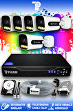 PICAM 5 Kameralı Zebra 5 Dış Kamera Set 500 GB HDD Full HD Renkli Gece Görüşlü Güvenlik Kamerası Sistemi