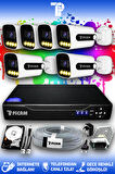 PICAM 6 Kameralı Zebra 6 Dış Kamera Set 100 GB HDD Full HD Renkli Gece Görüşlü Güvenlik Kamerası Sistemi