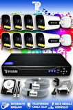 PICAM 8 Kameralı Zebra 8 Dış Kamera Set 100 GB HDD Full HD Renkli Gece Görüşlü Güvenlik Kamerası Sistemi