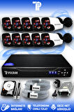 PICAM 10 Kameralı Panda 10 Dış Kamera Set 100 GB HDD Full HD Gece Görüşlü Güvenlik Kamerası Sistemi