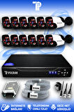 PICAM 12 Kameralı Panda 12 Dış Kamera Set HDD'siz Full HD Gece Görüşlü Güvenlik Kamerası Sistemi