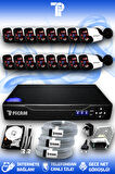 PICAM 16 Kameralı Panda 16 Dış Kamera Set 250 GB HDD Full HD Gece Görüşlü Güvenlik Kamerası Sistemi