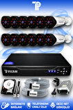 PICAM 12 Kameralı Uzay 12 Dış Kamera Set 500 GB HDD Full HD Gece Görüşlü Güvenlik Kamerası Sistemi