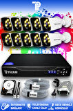 PICAM 10 Kameralı Kare 10 Dış Kamera Set 250 GB HDD Full HD Renkli Gece Görüşlü Güvenlik Kamerası Sistemi