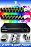 PICAM 16 Kameralı Kare 16 Dış Kamera Set HDD'siz Full HD Renkli Gece Görüşlü Güvenlik Kamerası Sistemi