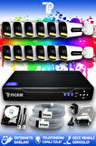 PICAM 12 Kameralı Zebra 12 Dış Kamera Set 250 GB HDD Full HD Renkli Gece Görüşlü Güvenlik Kamerası Sistemi