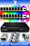 PICAM 16 Kameralı Zebra 16 Dış Kamera Set HDD'siz Full HD Renkli Gece Görüşlü Güvenlik Kamerası Sistemi