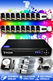 PICAM 16 Kameralı Zebra 16 Dış Kamera Set 100 GB HDD Full HD Renkli Gece Görüşlü Güvenlik Kamerası Sistemi