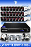 PICAM 24 Kameralı Kare 24 Dış Kamera Set 500 GB HDD Full HD Gece Görüşlü Güvenlik Kamerası Sistemi